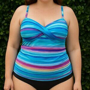 2 Bamboo Tankini Bathing Suit TOP ONLY Striped Size Large (12-14)